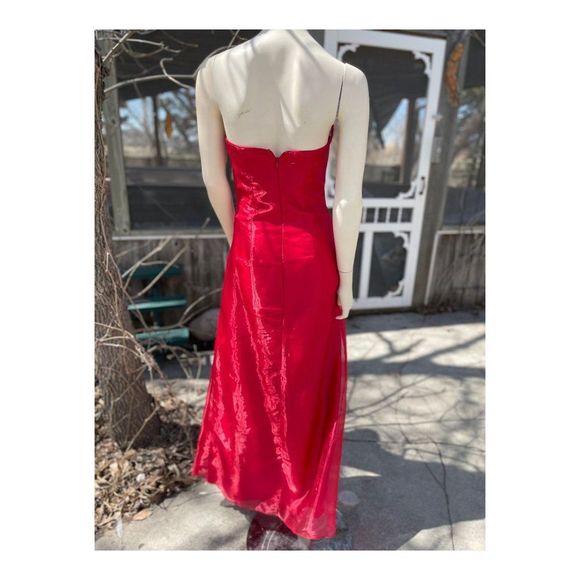 Vintage 90s Jessica McClintock for Gunne Sax Strapless Formal Maxi Dress Red Bea - Picture 14 of 16
